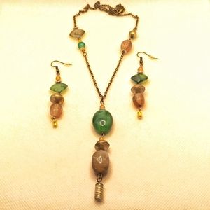 Handmade vintage lucite and brass earring and necklace set